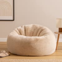 Pouf Classique Fausse Fourrure Blanc - Siège Intérieur Extérieur Sans Remplissage