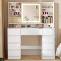 Bureau de coiffeuse avec miroir et chaise éclairés par LED Table de coiffeuse de 31,4