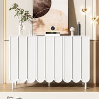 Buffet Moderne Blanc à Effet Bois avec Éclairage LED - 2 Portes et 4 Tiroirs, Grand Rangement pour Salon
