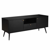 Mueble TV de diseño en nogal oscuro y metal negro con almacenaje 180 cm SKYE