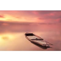 Tableau Photo Sur Toile 100x50 Cm - Paysage Avec Bateau, Couleurs Jaune/brun, Style Moderne Tulup