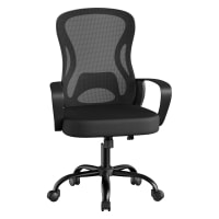 Chaise De Bureau Ergonomique En Maille Noire, Soutien Lombaire Réglable, Accoudoirs Rabattables, Pivotante à 360°, Charge Max 136 Kg