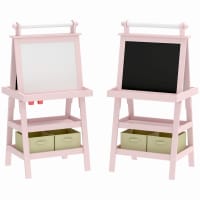 Chevalet Tableau Double Face AIYAPLAY – Tableau Noir Et Blanc Magnétique, Avec Rouleau Papier Et 2 Paniers De Rangement