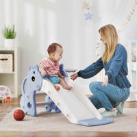 Prix spécial de 147,24€ ! 🎮 COSTWAY 10 en 1 Toboggan Enfant en HDPE avec Panier de Basket, Télescope, Tableau Magnétique, Aire de Jeux Intérieure avec Allée et Échelle, Rangement et