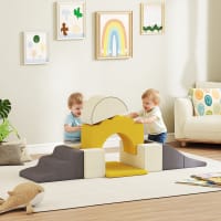 GOPLUS Parcours Motricité 6 Blocs Mousse – Toboggan, Arche, Escalier – Housses Lavables – Dès 3 Ans