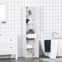 Kleankin Colonne De Salle De Bain Moderne Blanc – Placard Porte Acrylique, 2 Étagères + Tiroir + Placard 1 Étagère, Rangement Gain De Place