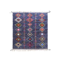 Grand Tapis Berbère Marocain 220x300cm - Laine Nouée Main, Blanc Damier