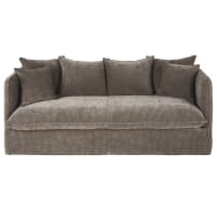 Canapé convertible 3 places effet velours beige latte, matelas 10 cm Louvain | Maisons du Monde