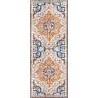 Tappeto Da Corridoio Con Motivo Orientale 80 X 300 Cm Tappeto Da Pavimento Antiscivolo Beige E Blu Gordes 81342022