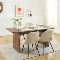 Ensemble Salle à Manger Olivia - Table Télescopique Noyer Foncé Et 4 Chaises Beige - Neuf
