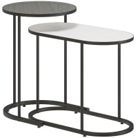 HOMCOM Set da 2 Tavolini da Caffè Impilabili con Finitura Lucida e Telaio in Acciaio, Tavolini da Salotto Moderni con Bordi Rialzati, Nero