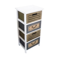 HOMCOM Cassettiera Pieghevole 4 Cassetti In Tessuto – Struttura Acciaio E MDF, Maniglie Doppie, Bianco E Grigio, 58x30x91 Cm