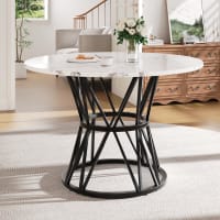 Tavolo rotondo da pranzo 100 x 100 x 74 cm con motivo marmo, piedini in metallo, in MDF, bianco e nero | Leroy Merlin