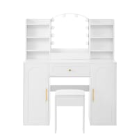 IDMarket - Toeletta BELLA Con Specchio LED E Sgabello In Velluto: Tavolo Trucco Con Luci E Cassetti - 2