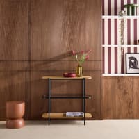 Scaffale Libreria Inclinata Meubletmoi Workshop - Stile Industriale - Legno Acacia Massiccio E Metallo - 5 Ripiani + Cassetto - 195x90x35 Cm