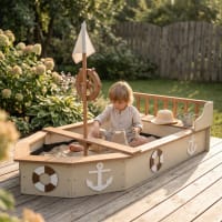 Outsunny - Bac à sable bateau de pirate en bois sapin pré-huilé - Banc