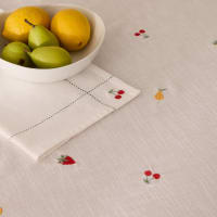 Mantel efecto lino bordado frutas color blanco. 100% Algodón | Maisons ...