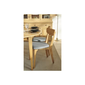 Lot de 2 chaises en bois et cannage avec assise en tissu beige