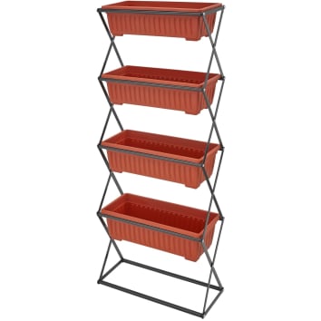 Jardinière Verticale 4 Niveaux En Bois - 140 Cm De Haut - Système De Drainage Et Toile De Paillage - Pour Balcon, Terrasse, Plantes Aromatiques