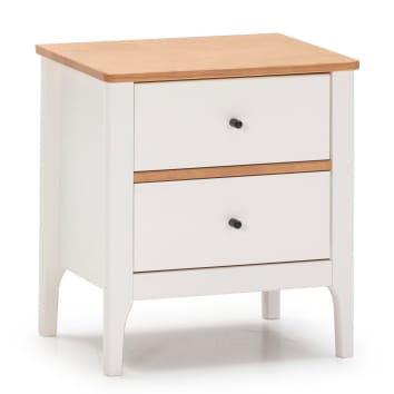 Comodino 2 cassetti bianco, legno massello, 46 ​​cm larghezza LUCA