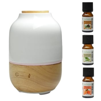 Difusor de cerámica y bambú y trío de aceites esenciales - H 16 PURISIA
