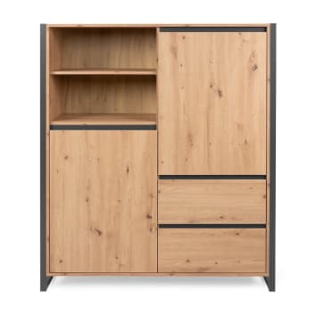 Credenza alta a 2 ante e 3 cassetti in legno chiaro L120 cm Denver