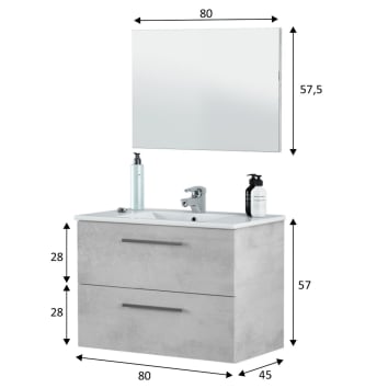 Aquareforma, Mueble de Baño con Tapa y Espejo Sin Lavabo, Mueble Baño  Modelo Brisol 2 Cajones Suspendido, Muebles de Baño
