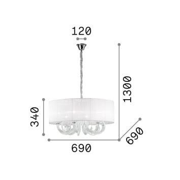 Ideal Lux Swan sp6 lampadario paralume organza corpo luce in vetro 6 luci
