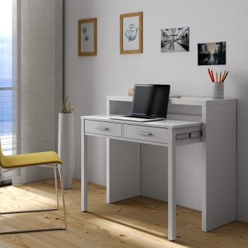 Mesa escritorio extensible blanca con cajones de segunda mano por 100 EUR  en Esparreguera en WALLAPOP