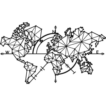 Homemania Decorazione Parete Mappa del Mondo 11 100x53 cm Metallo Nero