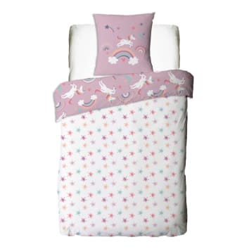 Parure De Lit Bébé Licorne Arc-en-Ciel - Housse De Couette 100x135cm + Taie 40x60cm - 100% Coton