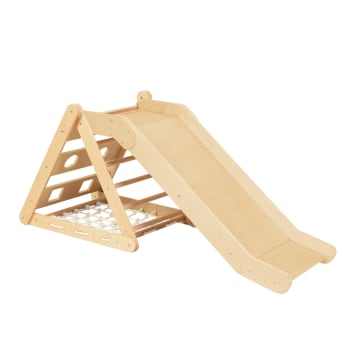 Triangle D'escalade Pliable 3 En 1 Avec Toboggan - En Bois De Hêtre - Pour Enfants à Partir De 1 An - Charge Max 50 Kg