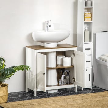 Kleankin Meuble sous lavabo meuble lave-mains avec placard étagère réglabe 60 x 30 x 60 cm blanc gris