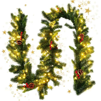 Guirlande De Noël Floquée 1,8 M - Avec Baies Rouges Et Pommes De Pin - Décoration Enneigée Pour Cheminée, Escalier, Porte - 12
