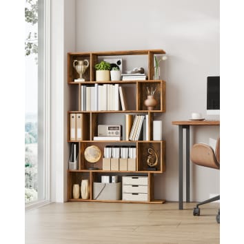 Bibliothèque haute à 5 niveaux pour chambre à coucher, étagère de rangement rustique moderne avec cadre en métal, affichage autonome, décoration pour salon, tigre