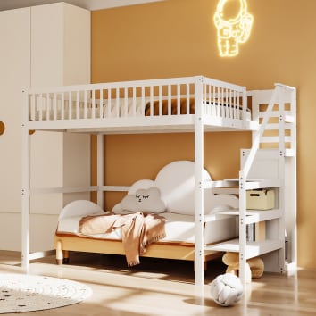Letto a soppalco 140 x 200 cm con illuminazione a LED, scrivania, presa