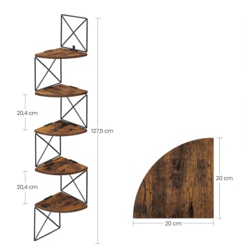 Libreria Angolare A 5 Livelli In MDF Nero, 20x20x120 Cm, Salvaspazio Per Libri E DVD