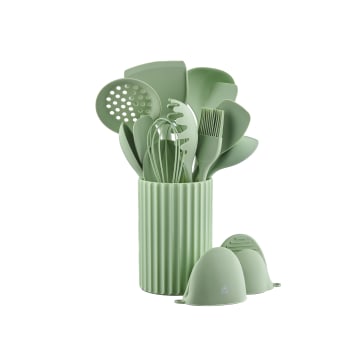 LSFCHUJU Lot de 25 ustensiles de cuisine en silicone avec couteau de cuisine et support, manche en bois (or rose, blanc LSFCHUJU Lot de 25 ustensiles de cuisine en silicone avec couteau de cuisine et support, manche en bois (or rose, blanc