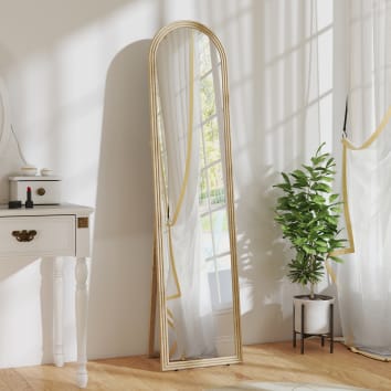 Miroir De Sol Avec Support ARHome - 180 X 78 Cm - Ivoire - Fabriqué En Italie - Miroir Sécuritaire Et Support Porte-vêtements