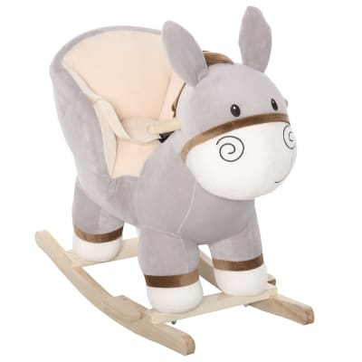AIYAPLAY Cheval à Bascule pour Enfant en Peluche 64,5L x 31l x 52H cm Gris | Jouet à Bascule en Peluche, en Forme d'Éléphant, à Effets Sonores, avec Poignées, pour 2 à