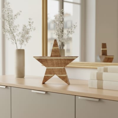 Stella Di Natale In Legno Di Mango 15 Cm – Decorazione A Cinque Punte Per Tavolo, Finestra O Credenza, Naturale E Fatta A Mano