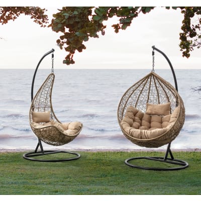 Bathonly Poltrona Sospesa Sky Con Poggiapiedi E Cuscino – Beige – Portata 150 Kg – Per Giardino E Campeggio
