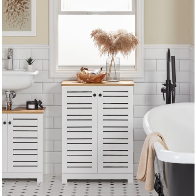 Armadietto Da Bagno Con Ante Scorrevoli, 2 Ripiani Regolabili, Porta Carta Igienica Integrato - Bianco, 60x20x80 Cm