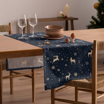 ABAKUHAUS Natale Tovaglia, Giardino con Gift Box, Rettangolare per Sala da Pranzo e Cucina, 140 x 240 cm, Bianco Marrone