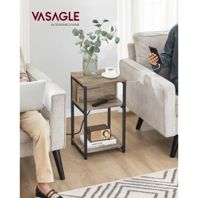 TUTOTAK Tavolino Con Stazione Di Ricarica USB E Tipo C - Comodino Con 2 Cassetti In Tessuto, 64x29x62,5 Cm, Marrone, Per Soggiorno E Camera Da Letto - 4