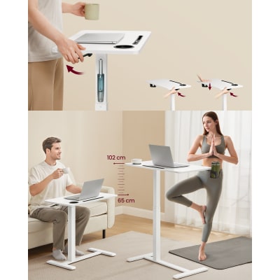 Table D'appoint Mobile Réglable HOMCOM - Plateau Inclinable, Roulettes, Forme En C - Bureau Portable Pour Canapé Ou Lit
