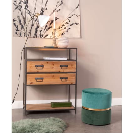 Suhu Pouf Tabouret Velours Rond Design Moderne - Base Métal Gold, Vert, Chaise Coiffeuse Repose-Pieds