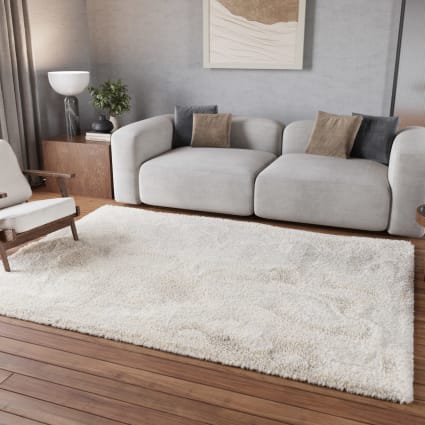 Teppich creme weiß Hochflor sehr kuschelig & flauschig 133x200 Parma