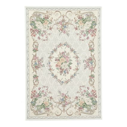 Tapis floral aubusson tissé plat - beige 60x90 cm