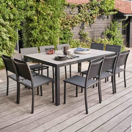 Set giardino con tavolo 160x90 top in ceramica e 4 poltrone in metallo marrone - Maestrale
